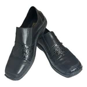 RIEKER Black Leather Flats Anti-Stress Slip-on Comfort Driving Loafer Shoes
